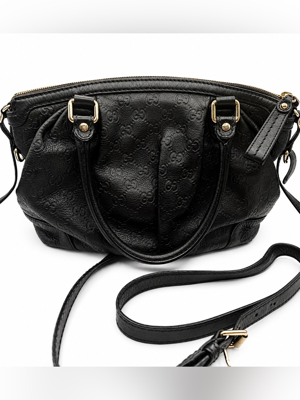 Gucci Black Guccissima Leather Medium Sukey 2-way Satchel Bag